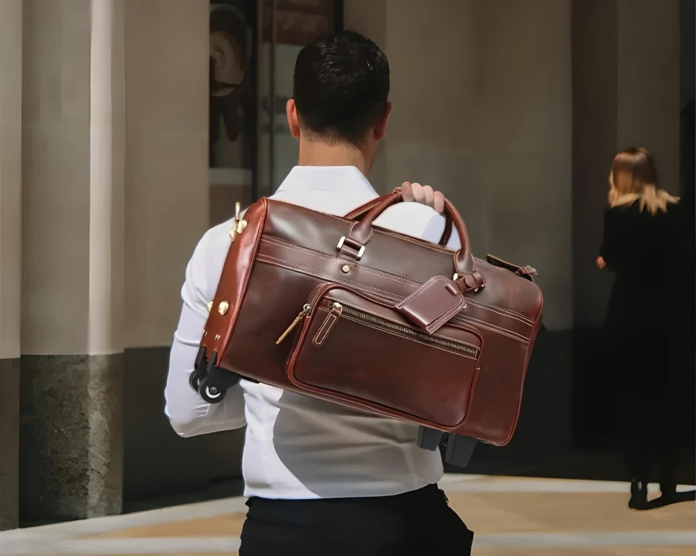 leather carry on duffel bag